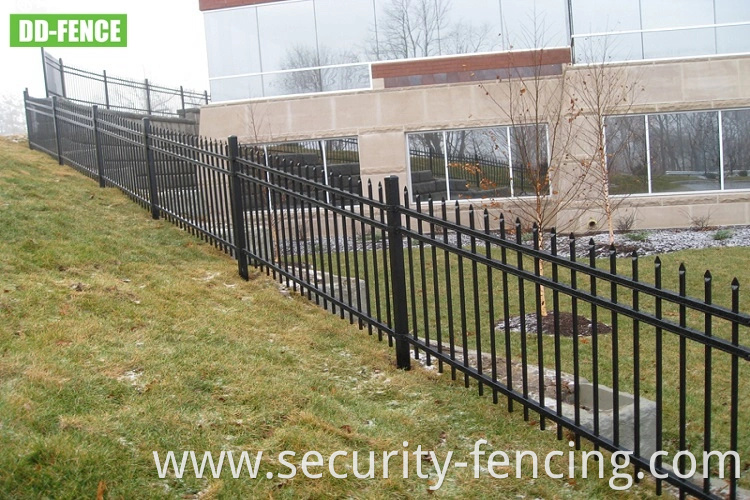 Black Powder Coated Ornamental Iron Steel Aluminum Rackable Picket Panel Fence for Yard Garden Residential Commercial Industrial